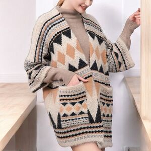 RAJ L.A Women’s Billie Fuzzy Autumn Poncho Wrap Bohemian Ruana in Mocha Multi